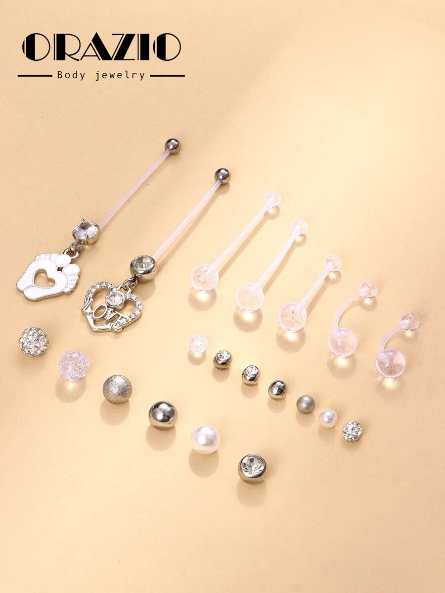 ORAZIO 1Pc Plastic Pregnancy Belly Button Rings Long Bar Maternity Belly Button Rings For Women Flexible Clear Navel Rings For Pregnant Sport Belly Piercing Retainer With Different Balls For - Clear - View 1