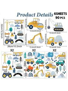 90pcs Bohemian Style Traffic Vehicle Cartoon Wall Stickers For Kids Room, Nursery Decor Baby Shower Family Decorations Gifts - Multicolor - View 6