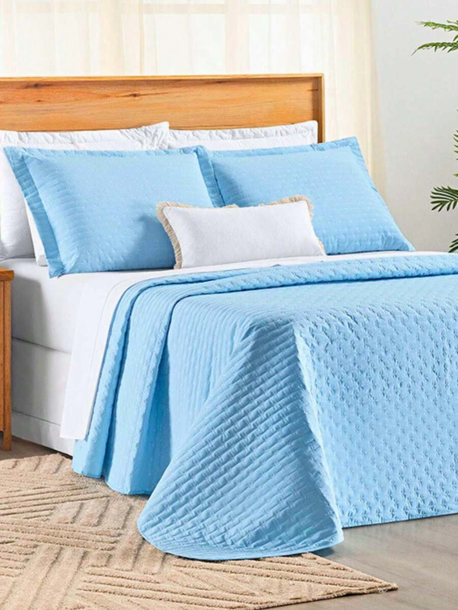 3 Piece King Size Bedspread Percale 200 Thread Count 80% Cotton And Embroidery Door With American Flap - 藍色 - 查看 1