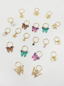 20个蝴蝶辫子发夹，水晶脏辫发饰，彩色蝴蝶吊坠，仿珍珠闪亮发饰，星形辫子珠子发夹，发箍，发饰礼物，金色头饰，学习用品，发夹，母亲节礼物 - 金色 - 查看 2