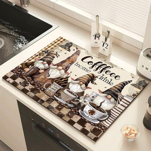 1pc Christmas Theme Print Absorbent Mat, New Waterproof Kitchen Counter Drying Pad, Soft Silicone Anti-Slip Quick Dry Mat For Kitchen Counter, Coffee Maker And More