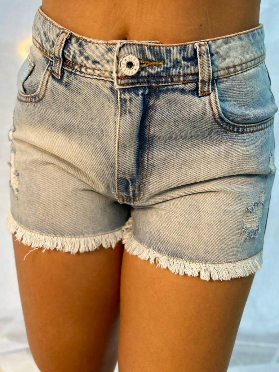 Foil Denim Shorts - 藍色 - 查看 1