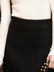 Simple Solid Color Coarse Texture A-Line Skirt, Casual Daily Wear - Black - View 8