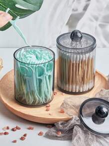 1 pièce Boîte de rangement transparente simple pour le stockage des tampons de maquillage et des accessoires, pour les vacances, la plage, la salle de bain, la chambre, grande capacité