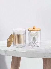 1 pièce Boîte de rangement transparente simple pour le stockage des tampons de maquillage et des accessoires, pour les vacances, la plage, la salle de bain, la chambre, grande capacité