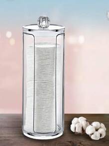 1 pièce Boîte de rangement transparente simple pour le stockage des tampons de maquillage et des accessoires, pour les vacances, la plage, la salle de bain, la chambre, grande capacité