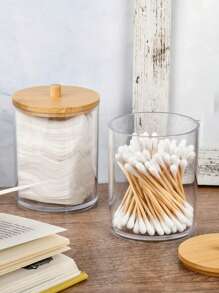1 pièce Boîte de rangement transparente simple pour le stockage des tampons de maquillage et des accessoires, pour les vacances, la plage, la salle de bain, la chambre, grande capacité