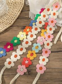 1pc Bohemian Flower Knitted Headband For Daily Decor & Wear,Bandana Hair Band Turban Headband Sweatband, Hairband Fall Winter Hair Accessories For Women For Vacation Outfits Woman - Multicolor - View 2