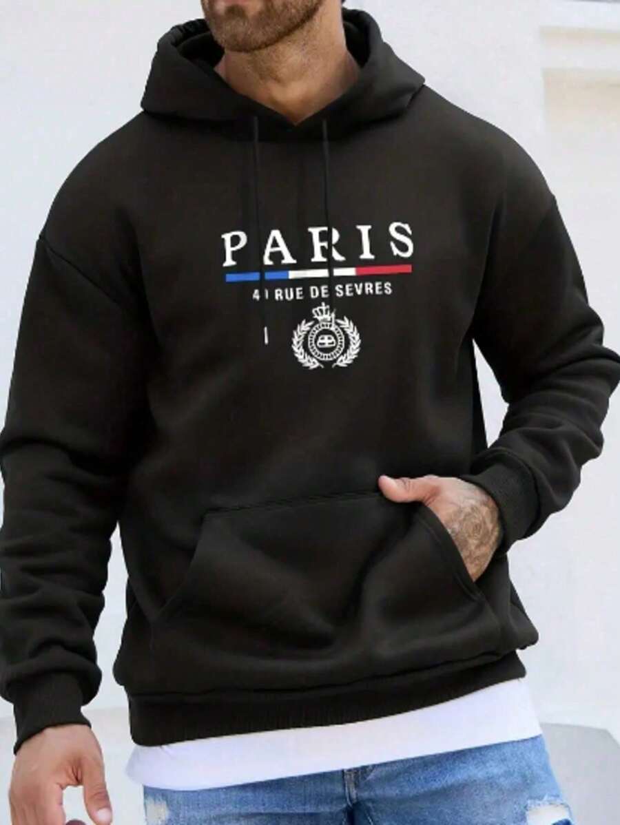Paris Crown Men's Cold Weather Sweatshirt Streetwear Boston Premium Coat - Negro - Ver 1