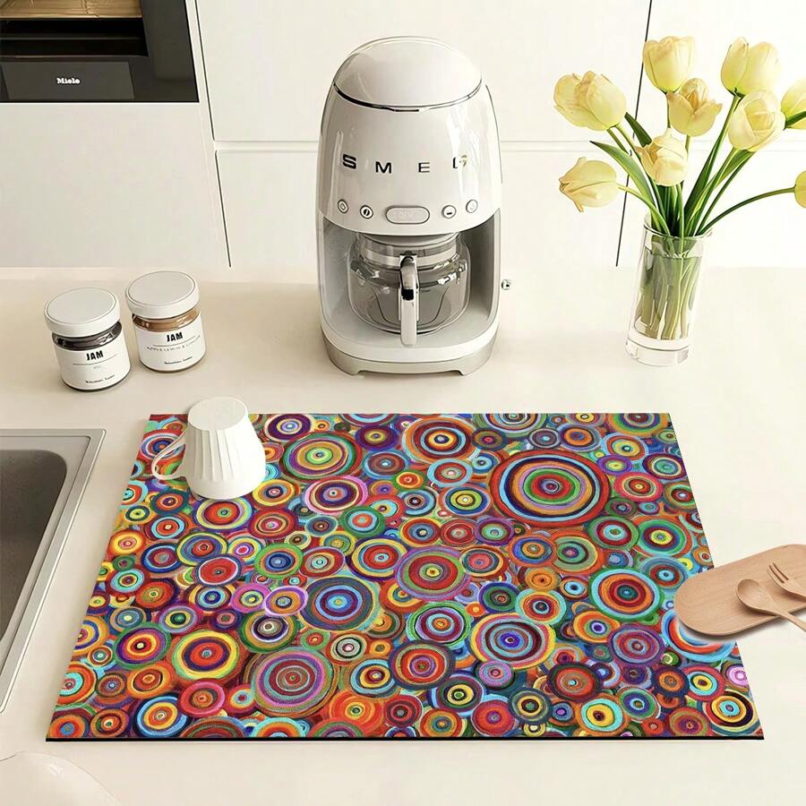 1 件橡胶碗碟干燥垫，彩色圆形蜡烛滴水垫装饰用，硅胶碗碟干燥垫，厨房台面配件 - 彩色 - 查看 1