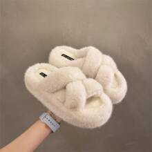 Mules fourrées coréennes pour femmes, nouvelle mode automne/hiver 2024. Design brodé de lettres, semelle épaisse, plate, polyvalente