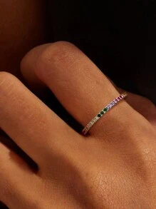 1枚925纯银简约优雅休闲多色戒指，女士珠宝礼物，生日礼物，派对礼物，节日礼物，日常佩戴 - 戒指 - 查看 7