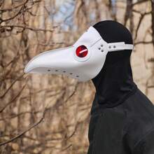 1pc Dark Red PU Leather Plague Doctor Bird Beak Raven Mask, Adjustable Masquerade Halloween Costume Accessory - Multicolor - View 12