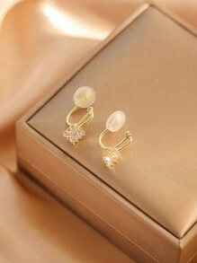 1 Pair Stylish Square Zirconia Copper Earrings For Women, Magnetic Clip On No Piercing Shiny Elegant Earrings For Daily Wear &Gifts - Square Ear Clip - View 5