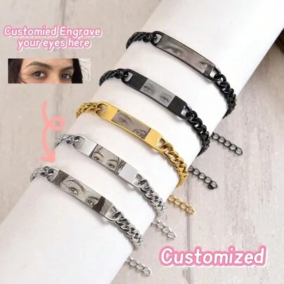 1pc Customized Stainless Steel Eye Pattern Engraved Bracelet, DIY Couple Jewelry Gift,Black,Silver,Gold,Stylish,Colorful,Vintage,Simple,Unisex,Casual,Cuties,Custom,Personalized,Unique,Ideal Gifts For Him,Ideal Gifts For Her,Her,Boyfriend,Girlfriend,Dad,Mom,Family,Friends,For Anniversaries,For Birthdays,For Graduation,For Prom,For Party,School Supplies,Back To School,For Office,For School,For Classroom,For Teacher Gifts,For University,For Colleague,For Dorm Rooms,For Teacher,For Boys And Girls,For Teenagers,Junior High School Students,Middle School Students,High School Senior High School Students,College Students,University Students,Freshman,Sophomore,Underclassmen,Customized Fashion Photo Bracelets,Street Casual Chic,Delicate Romance,Silver Stylish