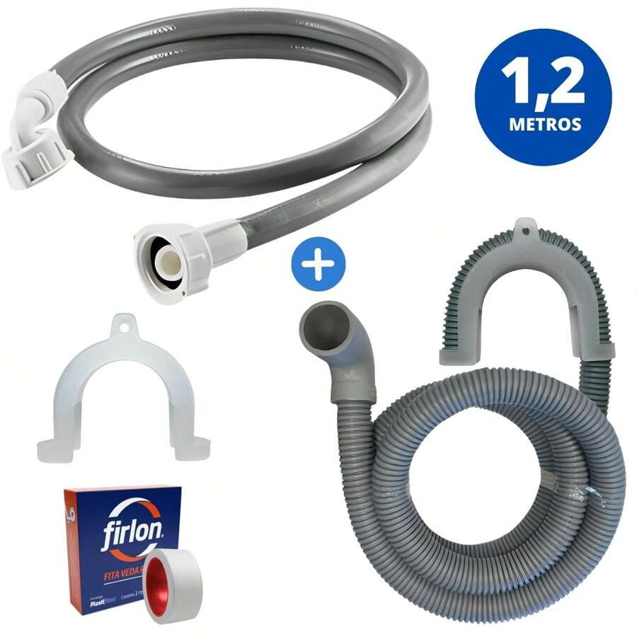 Washing Machine Water Inlet + Outlet Hose Universal 1.2m Gray + Hose Bend + Thread Seal Tape | Kaztec - 灰色 - 查看 1