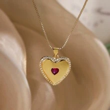 1pc Fashion Luxury Colorful Cubic Zirconia Heart Pendant Necklace, Elegant Jewelry Gift For Girlfriend, Party - Multicolor - View 8