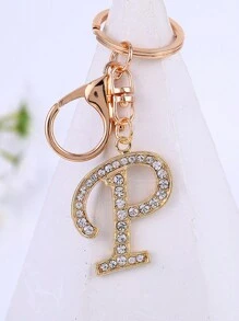 1 st., vergulde en met strass versierde eerste letter sleutelhanger, schattige strass sleutelhanger, geschikt voor dagelijks gebruik, geschikt voor zowel mannen als vrouwen, ringtas, sleutelhanger, rugzakhanger, cadeaus voor vrouwen en meisjes, portemonnee en handtas accessoires, eerste letter A-Z