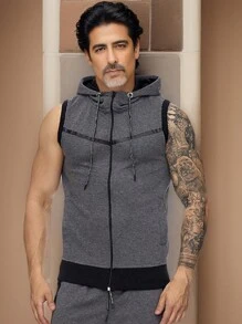 Men's Hooded Tank Top, Sports Sleeveless Hooded T-Shirt - 深灰色 - 查看 7