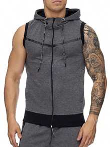 Men's Hooded Tank Top, Sports Sleeveless Hooded T-Shirt - 深灰色 - 查看 10