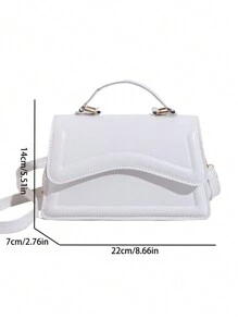 时尚简约纯色单肩斜挎包时尚金属配件方形手提包女士 - 白色 - 查看 8