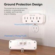 CILIA 1 pieza Adaptador de enchufe múltiple, Expensor de salida de pared de 3 tomas, Divisor de enchufe eléctrico pequeño para crucero, viaje, hogar, oficina Enchufe múltiple Blanco/Negro - Tipo de Enchufe A USA (110-127V) - Ver 7