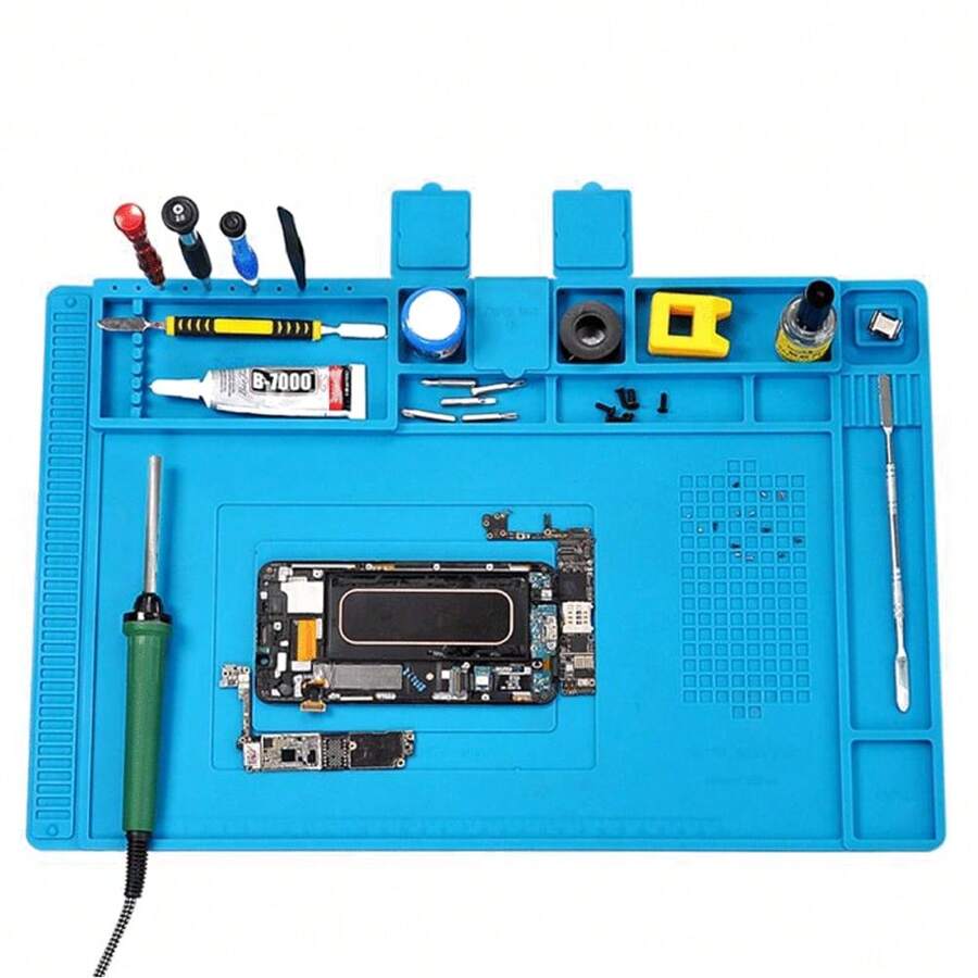 Soldering Mat Insulation Silicone Magnetic Repair Work Mat Heat-Resistant Soldering Station Mat For BGA And Gun Soldering Iron, Workbench, Cell Phone Laptop Repair - Blue - View 1
