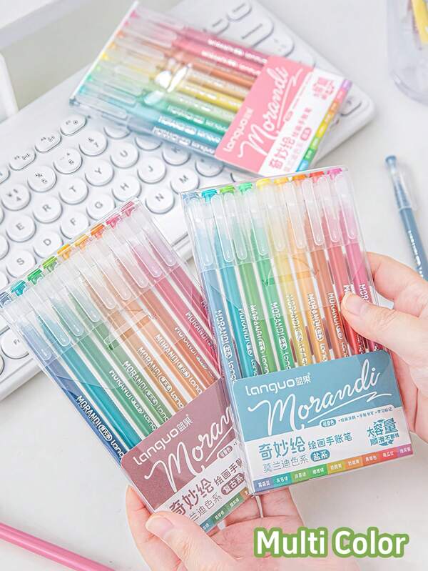 9pcs Morandi Color Pens Set Transparent Barrel Multi Colors Gel Ink 0.5mm Ballpoint Liner Marker For Drawing Highlighting Back To School