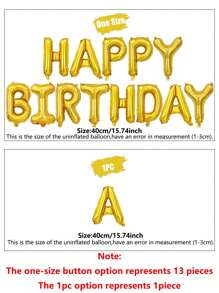 1pc/13pcs Gold Color Letter "Happy Birthday" Decorative Balloons Set, Back To School Valentine Day - Gold - View 2