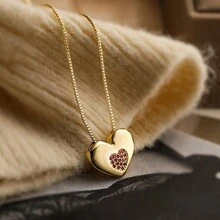 1pc Fashion Luxury Colorful Cubic Zirconia Heart Pendant Necklace, Elegant Jewelry Gift For Girlfriend, Party - Multicolor - View 9