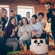 5 piezas Decoración para pastel de cumpleaños con oso panda feliz, suministros de decoración para fiesta con tema de zoológico - Negro - Ver 3