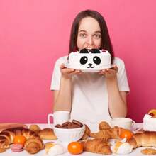5 piezas Decoración para pastel de cumpleaños con oso panda feliz, suministros de decoración para fiesta con tema de zoológico - Negro - Ver 2