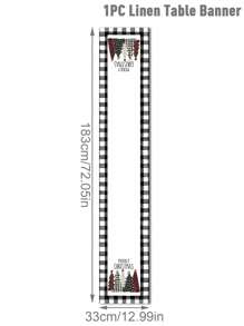 1Pc Linen Christmas Table Runner,Black And White Plaid Merry Christmas Christmas Tree Pattern Table Cloth Table Cover,Home Decor, Table Decor,Christmas Decoration,Xmas Decor,Christmas Party Supplies,Christmas