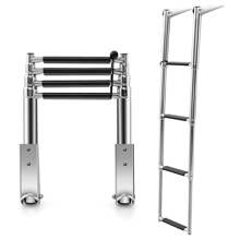 4-Step Telescoping Boat Ladder, Folding Dock Ladder With Non-Slip Steps, Stainless Steel Extendable Boat Ladder For Yacht, Dock, Pontoon, Swimming Pool, 225 KG Capacity - Silver - View 1