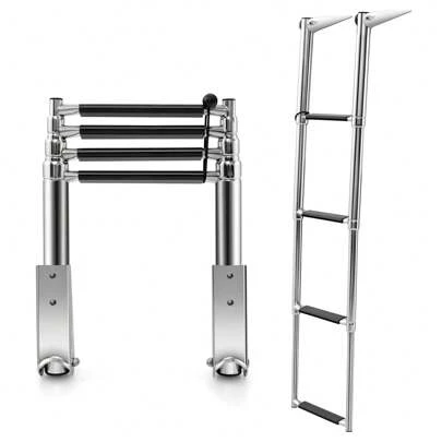 4-Step Telescoping Boat Ladder, Folding Dock Ladder With Non-Slip Steps, Stainless Steel Extendable Boat Ladder For Yacht, Dock, Pontoon, Swimming Pool, 225 KG Capacity