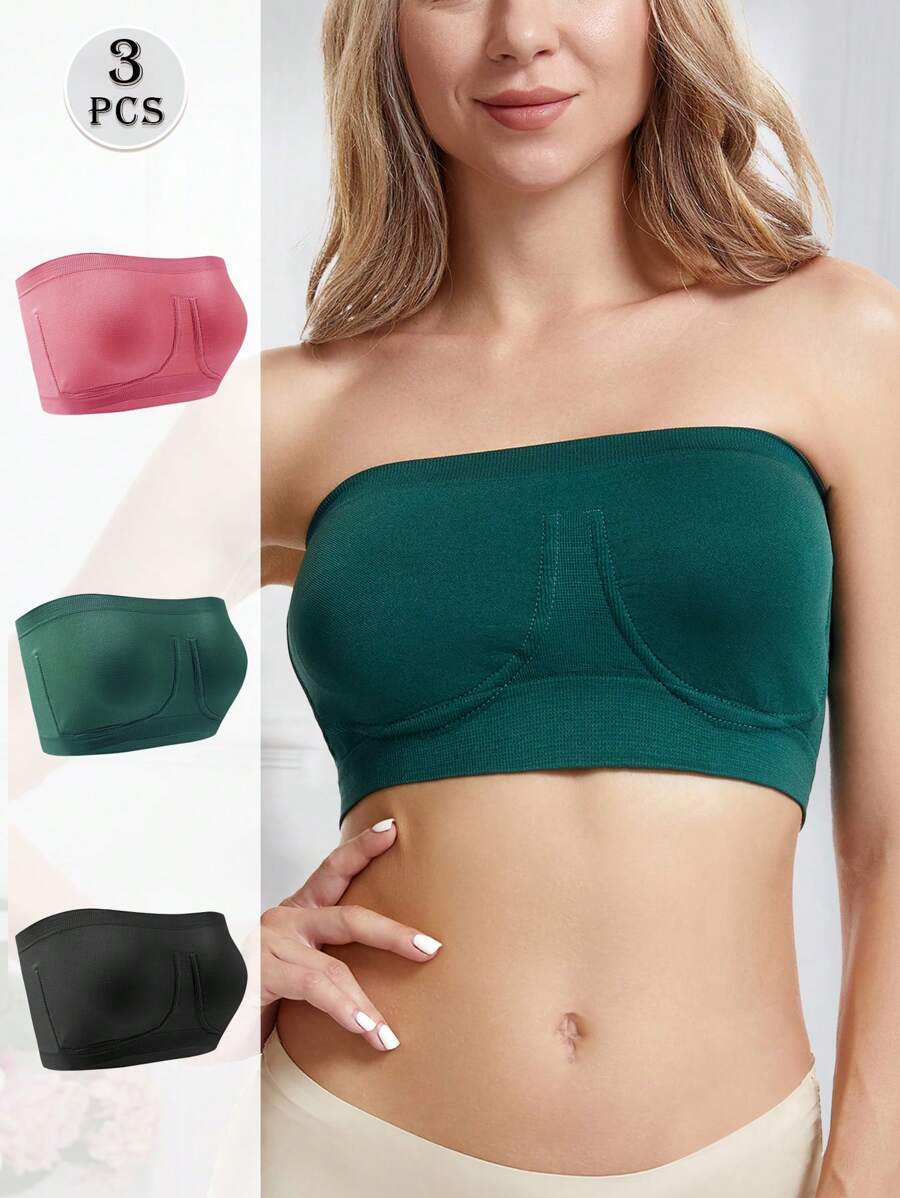 3PCS Women's Chest Wrapped Strapless Bra Design Seamless And Sexy Full Wrap Style Suitable For Daily Wear As A Women's Underwear - Multicolor - View 1