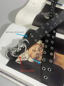 1 条复古美式女士腰带，黑色恶魔翼和心形铆钉扣，可翻转，适合日常和节日秋季、秋季、万圣节 - 粉紅色豹紋 - 查看 2