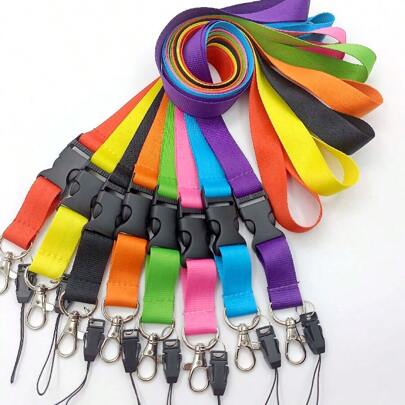 Solid Color Polyester Lanyard, Multi-Color Student ID/Work Badge Detachable Clips Strap Back To School
