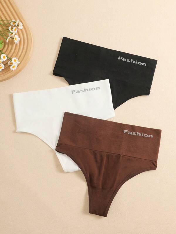 Set de 3 tangas sin costuras de talle alto, pantalones cortos deportivos para el abdomen, para mujeres