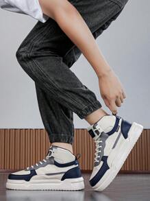 (Size nhỏ 1) Giày trượt ván đế bằng cổ cao màu trắng dành cho cả nam và nữ, Giày thể thao ngoài trời đơn giản, thoải mái, buộc dây, đa năng, giày cho cặp đôi - Milano - Xem 9