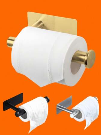 1pc Gold Toilet Paper Holder Bathroom Tissue Storage Rack Stainless Steel Paper Towel Hanger, Bathroom Accessories, Room Decor