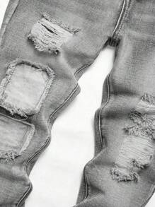 Teen Boys Fashionable Ripped Non-Stretch Jeans - Grey - View 3