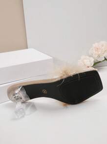 Sommer Mode High Heel Kristall & Plüsch Transparente Slide Sandalen, Sexy offene Zehenpartie Schul