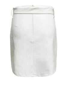 Women Faux Leather Zipper Closure Mini Skirt, Spring & Summer - White - View 2
