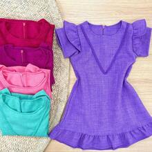 Girls' Linen Dress Ruffled Casual Short Sleeve - 玫瑰紅 - 查看 2