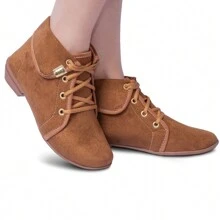 Kit 2 Pairs Women's Basic Suede Ankle Boots Casual Short Boot - ĐEN/CARAMEL - Xem 4