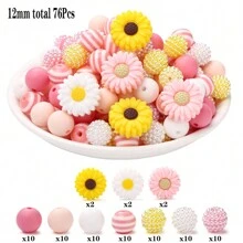 76pcs 12mm Small Daisy Flower Silicone Beads For DIY Jewelry Making Of Necklace, Bracelet, Keychain, Anti-Lost Wristband Valentines