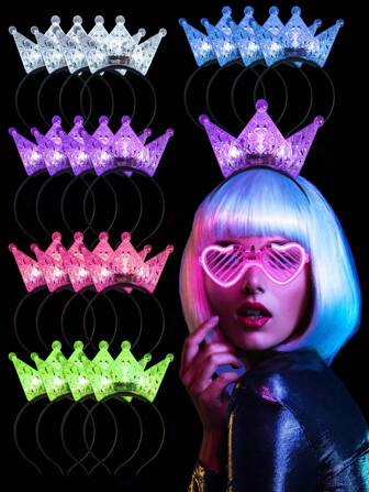 2pcs LED Lighting Birthday Crown, Christmas Headband With Lights, Women Princess Birthday Party Headpiece, Neon Glowing Carnival And Festival Decorations, Adult Birthday Christmas Gift