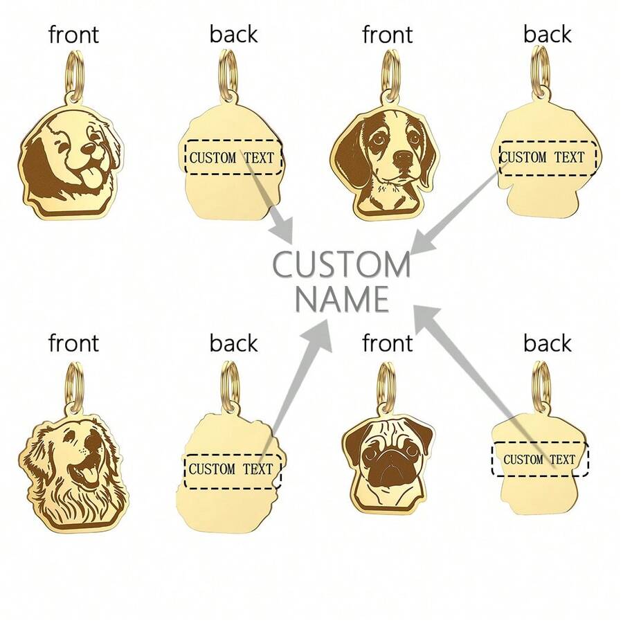 1 件不锈钢猎犬时尚动物钥匙扣个性化宠物狗身份牌雕刻狗牌名字 - 彩色 - 查看 1