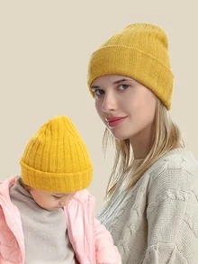 2PCS One Set Baby & Mama Winter Warm Hooded Hat , Soft Pullover Wool Cashmere Hat For Child And Mother, Knitted Hat - Family Set - View 4